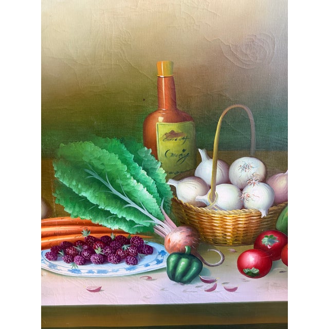 Mid-Century Modern Mid 20th Century Large Still Life Oil Painting of Vegetables For Sale - Image 3 of 7