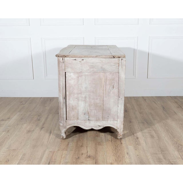 18th Century French Louis XV Bleached Oak Curved Commode with Parquet Top For Sale - Image 9 of 9