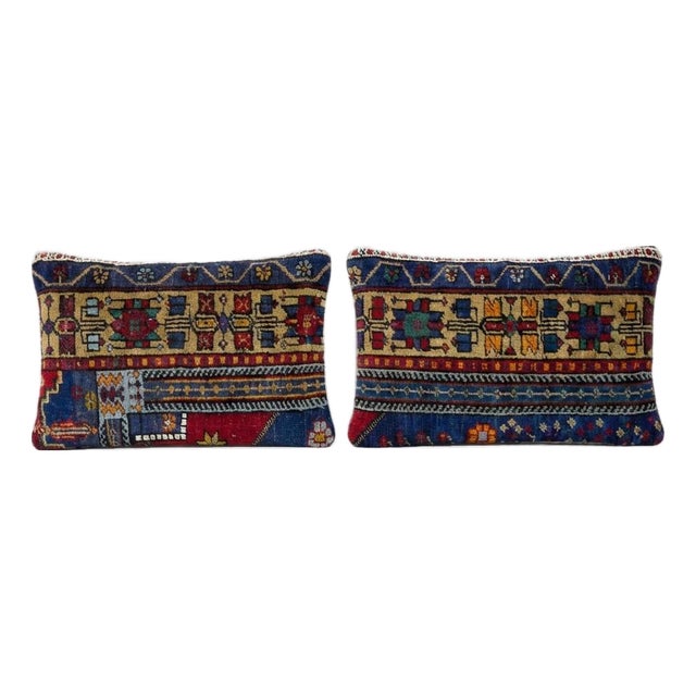 Turkish Lumbar Rug Pillow Cover 16'' X 24'' - Set of Two For Sale