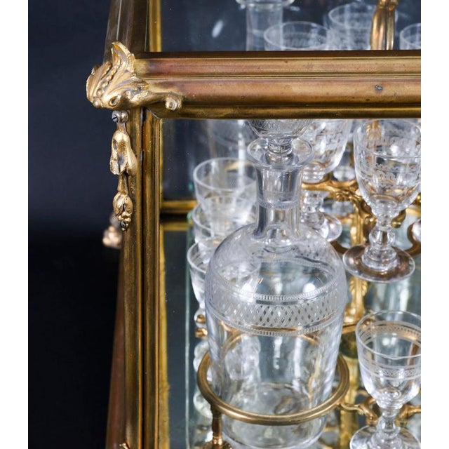 Gold Antique French Bacarrat Ormolu and Glass Liqueur Cabinet, 1800s, Set of 21 For Sale - Image 8 of 18