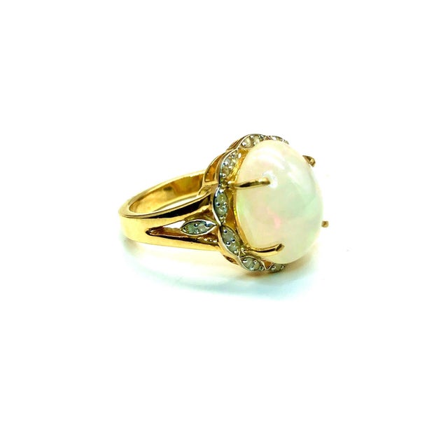 Gemstone Bochic "Capri" Vintage White Opal & Diamond Ring Set In 18K Gold & Silver For Sale - Image 7 of 18