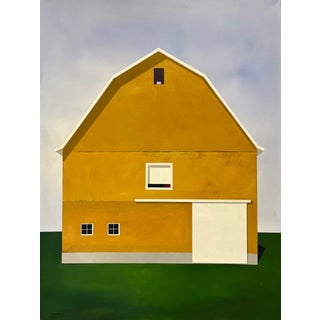 Monument by Justin Wheatley | Acrylic on Canvas Gold Barn With Green Field For Sale