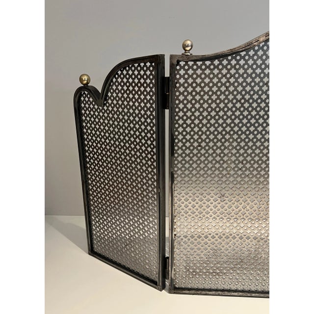 Black Modernist Steel and Brass Fireplace Screen For Sale - Image 8 of 13
