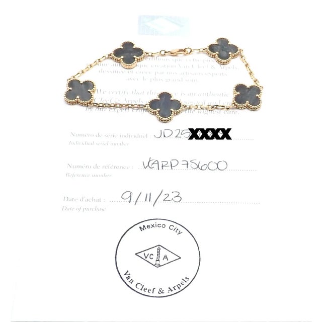 Mid 20th Century Van Cleef & Arpels Alhambra Rose Gold Obsidian Bracelet For Sale - Image 9 of 12