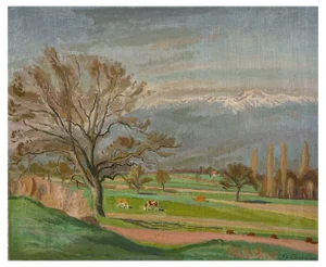 Armand Cacheux, Campagne et vaches dans le champ, Oil on Canvas