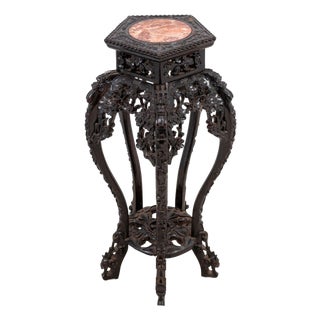 Antique Chinese Hardwood and Marble Pedestal, 19th Century For Sale