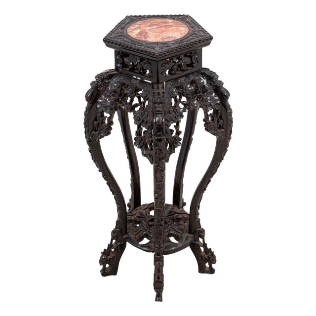 Antique Chinese Hardwood and Marble Pedestal, 19th Century For Sale
