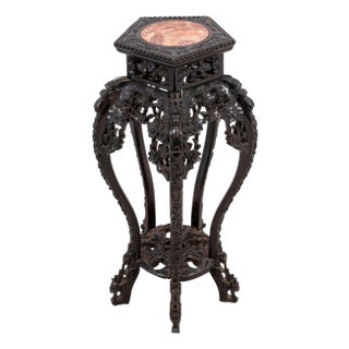 Chinese Hardwood and Marble Pedestal, 19th Century For Sale