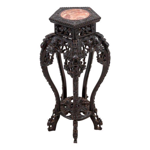 Chinese Hardwood and Marble Pedestal, 19th Century For Sale