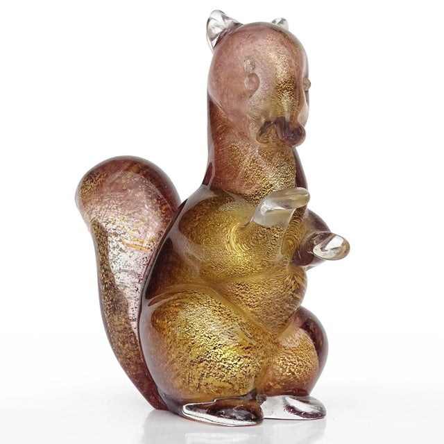 Murano Vintage Seguso Murano Dark Amethyst Gold Flecks Italian Art Glass Squirrel Figurine Paperweight For Sale - Image 4 of 9