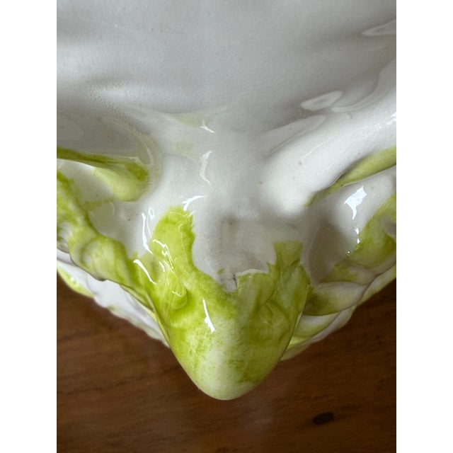 White Vintage Glazed Ceramic Owl Planter Cachepot in White and Lime Green For Sale - Image 8 of 11