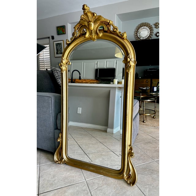 19th Century French Rococo Style Gold Gilt Arched Floor or Wall Mirror For Sale In Palm Springs - Image 6 of 18