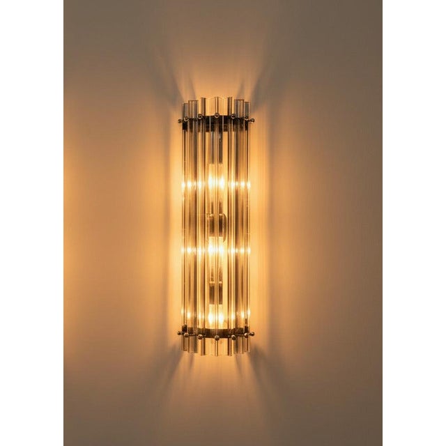 Murano Murano Glass Wall Sconces Smoked Triedri Crystal Prisms, Column Model, Chrome Frame - a Pair For Sale - Image 4 of 6
