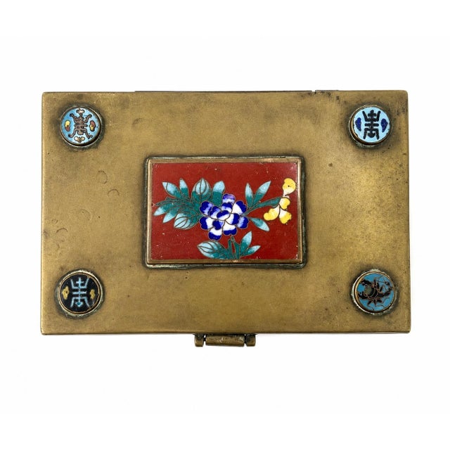 Brass Vintage Chinese Brass Cloisonne Enamel Trinket Box Floral For Sale - Image 8 of 14