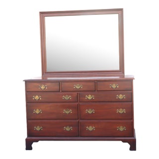 1970s Henkel Harris 9 Drawer Dresser With a Mirror For Sale