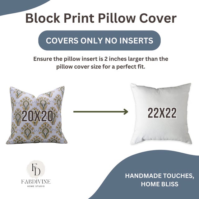 Not Yet Made - Made To Order Fabdivine Artisan Block Print Throw Pillow Cover 20x20 Inch Off-White Linen- Chimani For Sale - Image 5 of 5