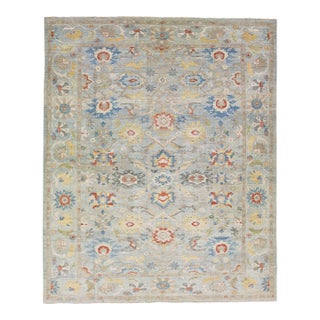 Modern Handmade Sultanabad Wool Rug With Allover Pattern in Light Blue For Sale