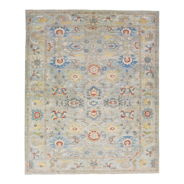 Modern Handmade Sultanabad Wool Rug With Allover Pattern in Light Blue For Sale