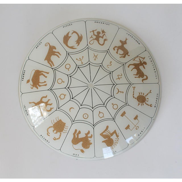 Vintage gold and white zodiac glass light shade. Glass cover only. Hardware for hanging is not included. No makers mark.