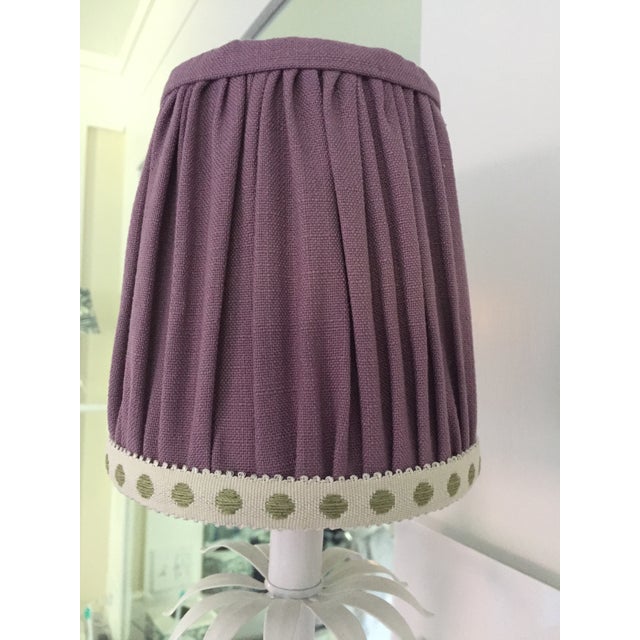 Boho Chic Gathered Lavender Linen Sconce Lamp Shade With Citron Dot Tape Trim For Sale - Image 3 of 7