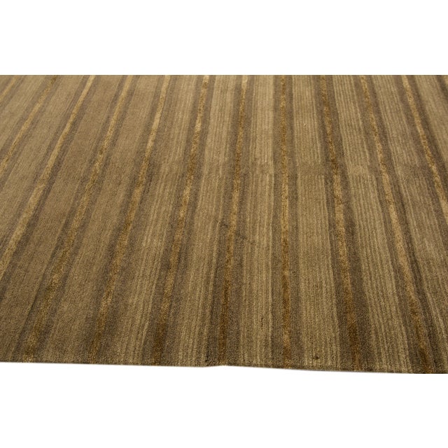 Textile Modern Shakti Handmade Tan Stripes Wool Runner For Sale - Image 7 of 9