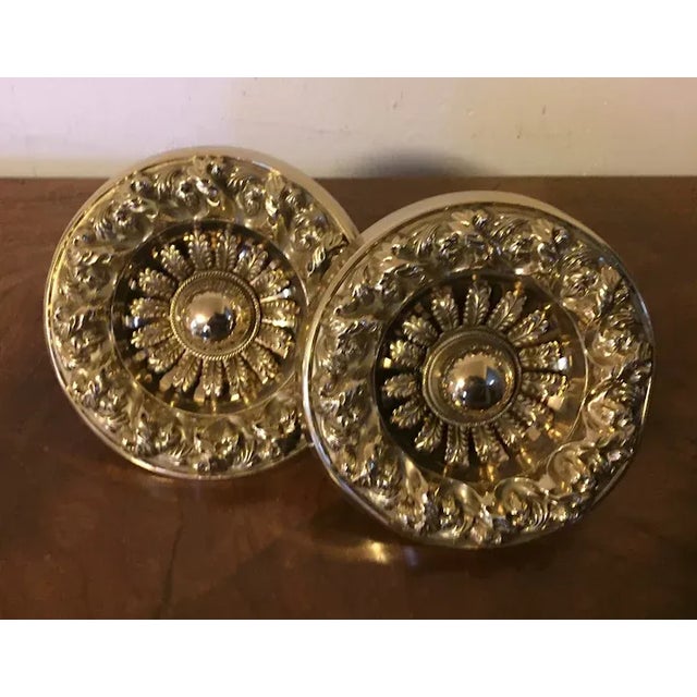 American Antique 19th Century American Federal Empire Gilt Spun Brass Drapery Tie Backs - A Pair For Sale - Image 3 of 11