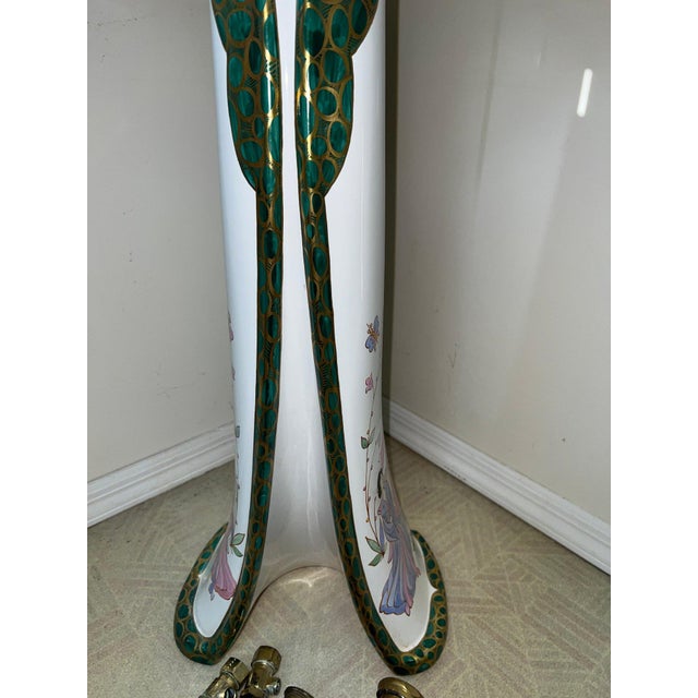 Metal Rare Sherle Wagner Chinoiserie Hand-Painted Porcelain Pedestal Sink & Gilt Hardware Set For Sale - Image 7 of 18