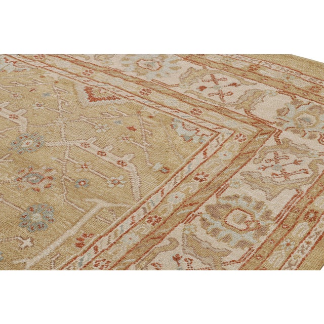 2010s Rug & Kilim’s Oushak Style Rug in Beige-Brown, Gold Floral Patterns For Sale - Image 5 of 7