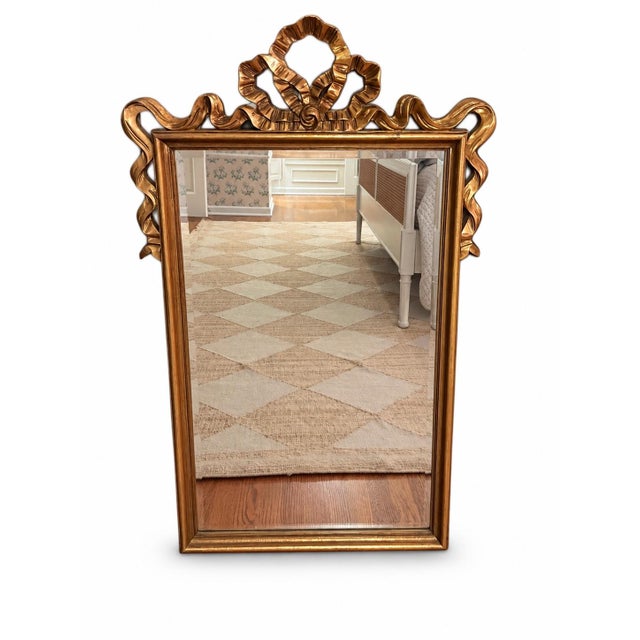 1980s 1980s Pair of Carolina Mirror Company Gold Ribbon and Bow Mirrors For Sale - Image 5 of 6