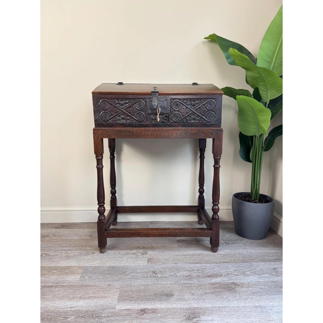 Antique Carved Oak Bible Box on Stand, Early 18th Century For Sale - Image 14 of 14