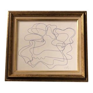 Original Vintage Wayne Cunningham Abstract Ink Drawing Framed Signed For Sale