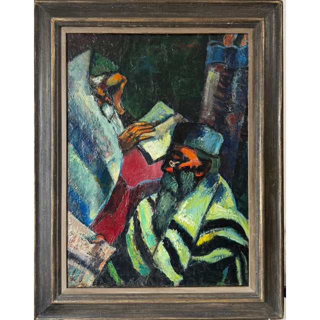1930s Abram Tromka, Rare Large Judaica Oil Painting Jewish 2 Rabbis Painting Abram Tromka WPA Artist, c.1930's-1950's For Sale - Image 5 of 16