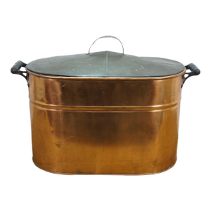 Antique Galvanized Copper Boiler Wash Tub Farmhouse Fireplace Coal Log Bin Lid 24"