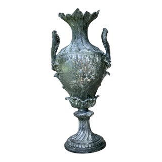 Antique French Art Nouveau Neoclassical Spelter Urn With Cherub & Maiden Relief, Paris For Sale