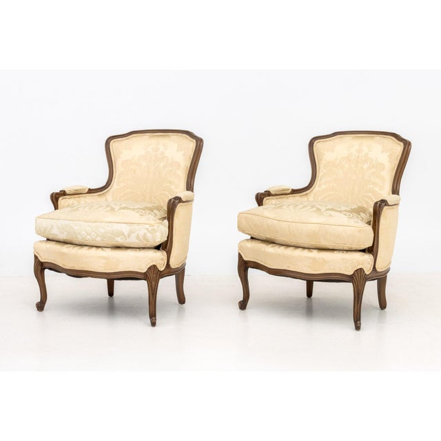 French Louis XV Style Carved Wood Bergeres, Pair For Sale - Image 3 of 8