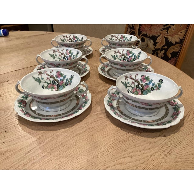 Ceramic 1950s Set of 6 Limoges Soup Cups W/Chinoiserie Decor For Sale - Image 7 of 9