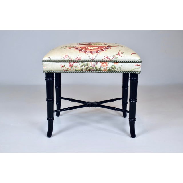 Faux Bamboo Ottoman Bench Stool New Floral Upholstery For Sale - Image 10 of 10