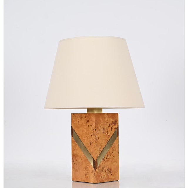 Mid-Century Italian Poplar Burl and Brass Table Lamp from Tommaso Barbi, 1970s For Sale - Image 4 of 18