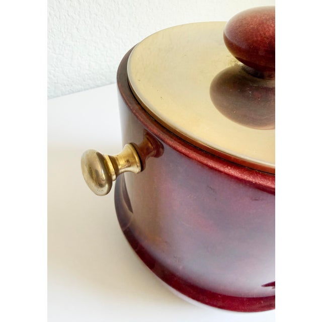 Metal Aldo Tura Oxblood Lacquered Goat Skin Ice Bucket, Italy, 1960s For Sale - Image 7 of 16