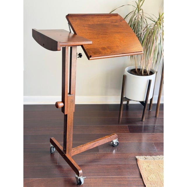 Wood 1970s Scandinavian Modern Danish Modern Rosewood Rolling Tray Table Adjustable MCM Laptop Side Table For Sale - Image 7 of 10