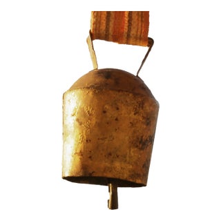 Antique Swedish Cow Bell, Brass Plated Iron With Beatiful Golden Patina For Sale
