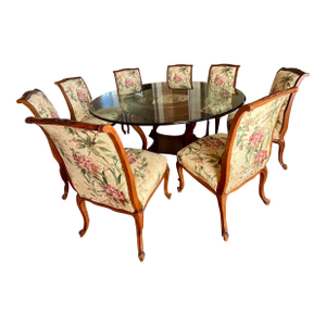 Round Glass Top Dining Table & 8 Chairs, Set of 9