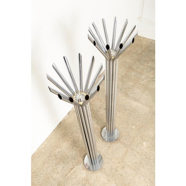 Metal Mid 20th Century Silver Chrome Tubular Floor Lamp by Kovacs - a Pair For Sale - Image 7 of 11