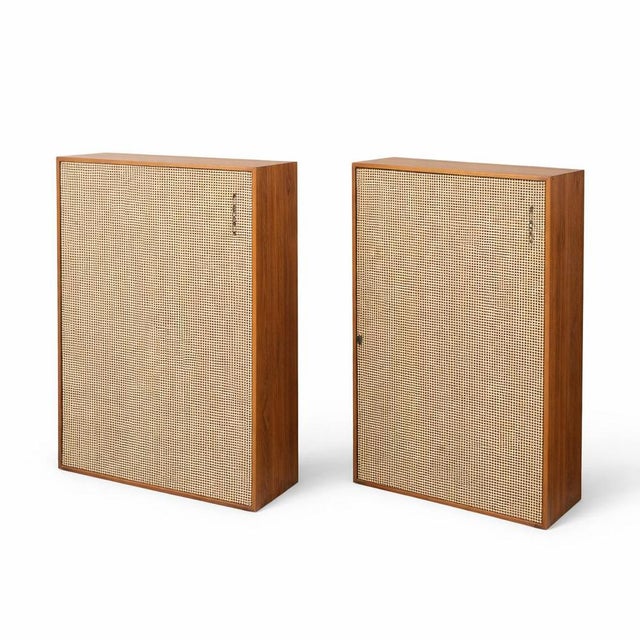 Large Vintage Teak Floor Standing Speakers with Cane Grilles, 1960s, Set of 2 For Sale - Image 9 of 9