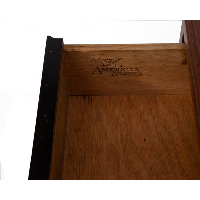 American of Martinsville Mid Century Walnut Nightstands Brass Accent Restored - A Pair For Sale - Image 13 of 13