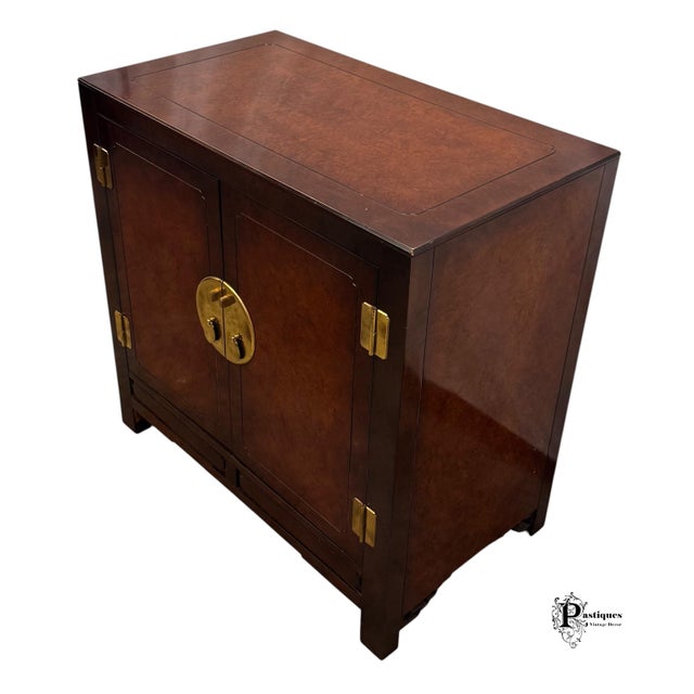 Wood Vintage White Furniture Chinoiserie Style Burl Wood & Lacquer Accent Storage Cabinet For Sale - Image 7 of 11