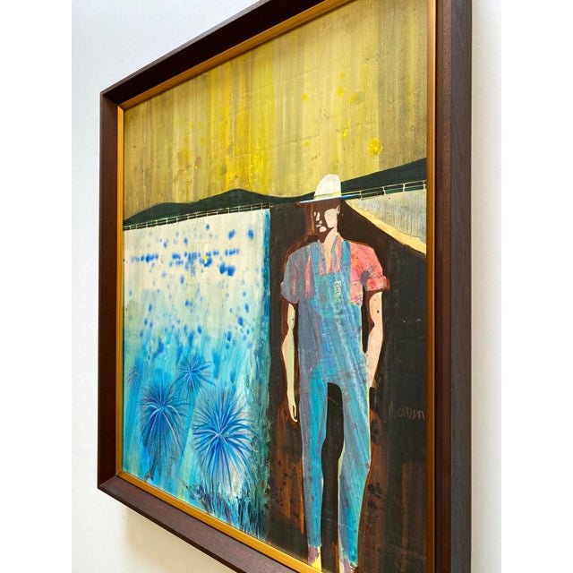 Paul Bowen Vintage 1990's Provincetown Modernist " Untitled Blue Trees " Original Signed Framed Mixed Media Painting For Sale - Image 16 of 18