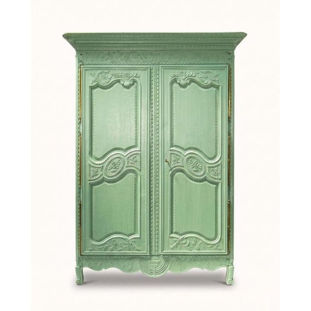 Early 19th Century French Pistache Green Marriage Armoire For Sale - Image 17 of 17