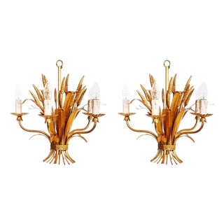 Floral Gilt 5-Light Chandelier from Hans Kögl, 1970s, Set of 2 For Sale
