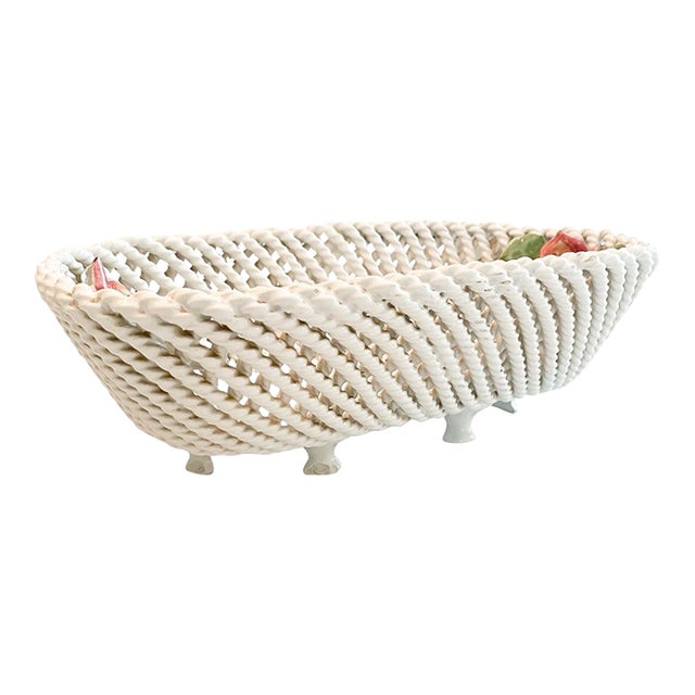Mid-Century Italian Braided Ceramic Basket For Sale